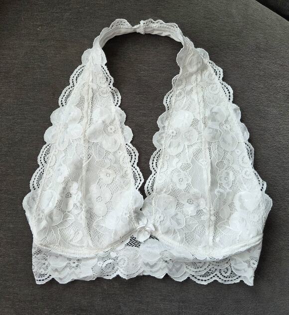 Unbranded Other - White Lace Halter Bralette Crop Top Size S Scalloped V-Neck Floral Boho